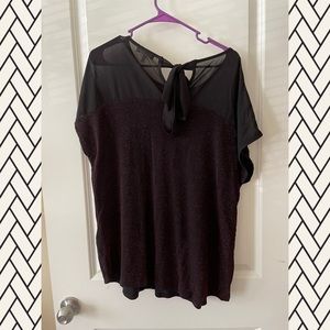 Red sparkles with mesh shoulders top